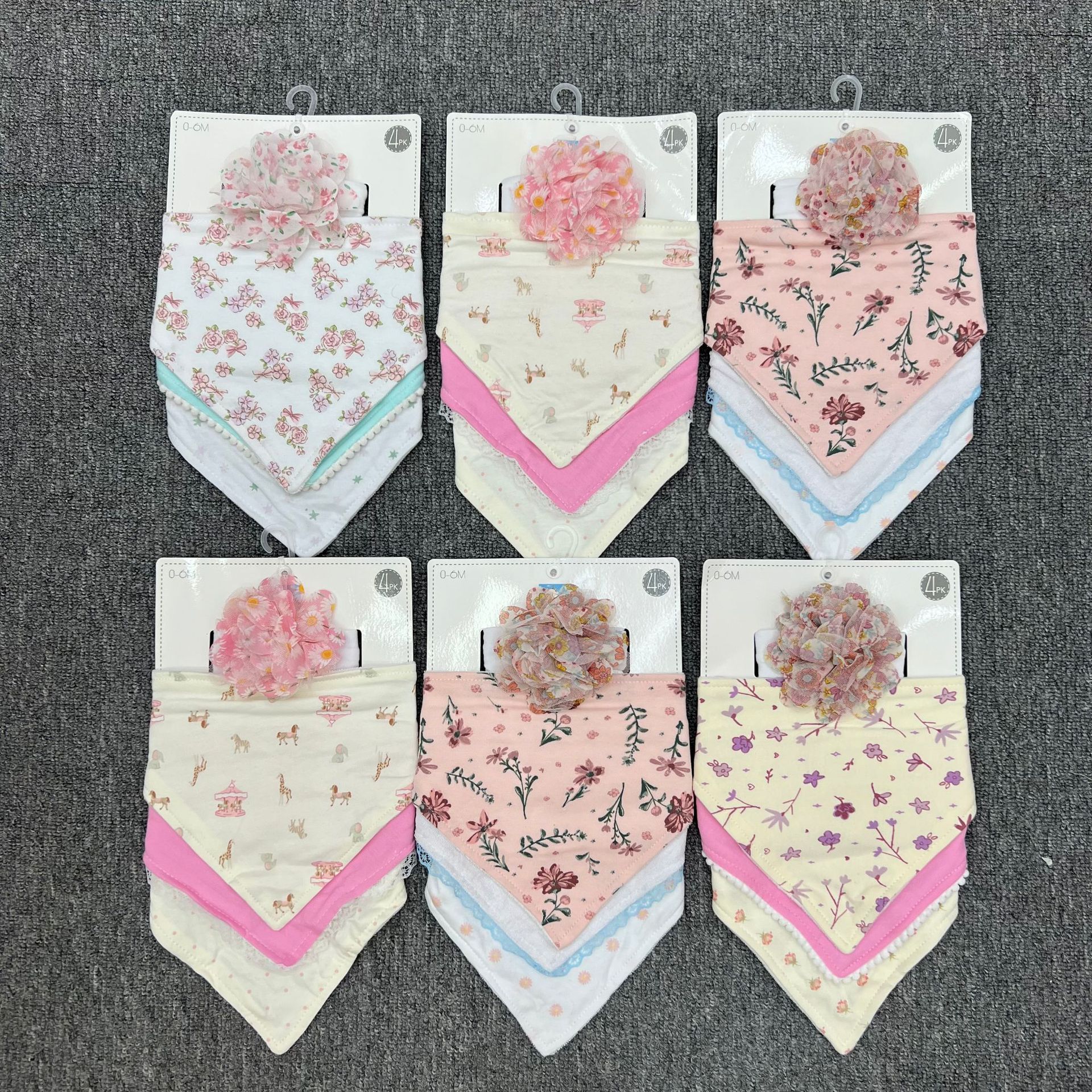 Transfronterizos para nuevos bebés de algodón toallas de saliva y banda de cabello combinación 4pcs