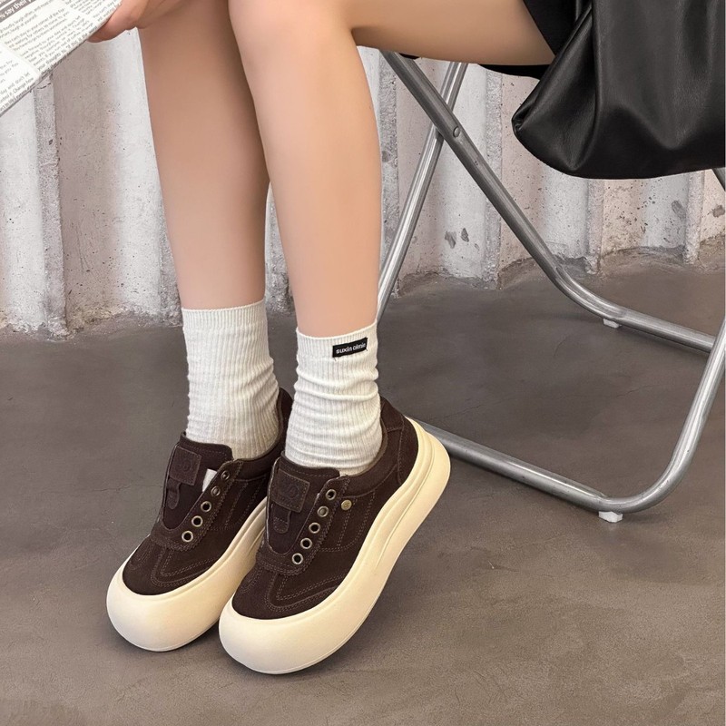 美拉德真皮厚底简约风女鞋2025秋季新款百搭增高一脚蹬丑萌大头鞋|undefined