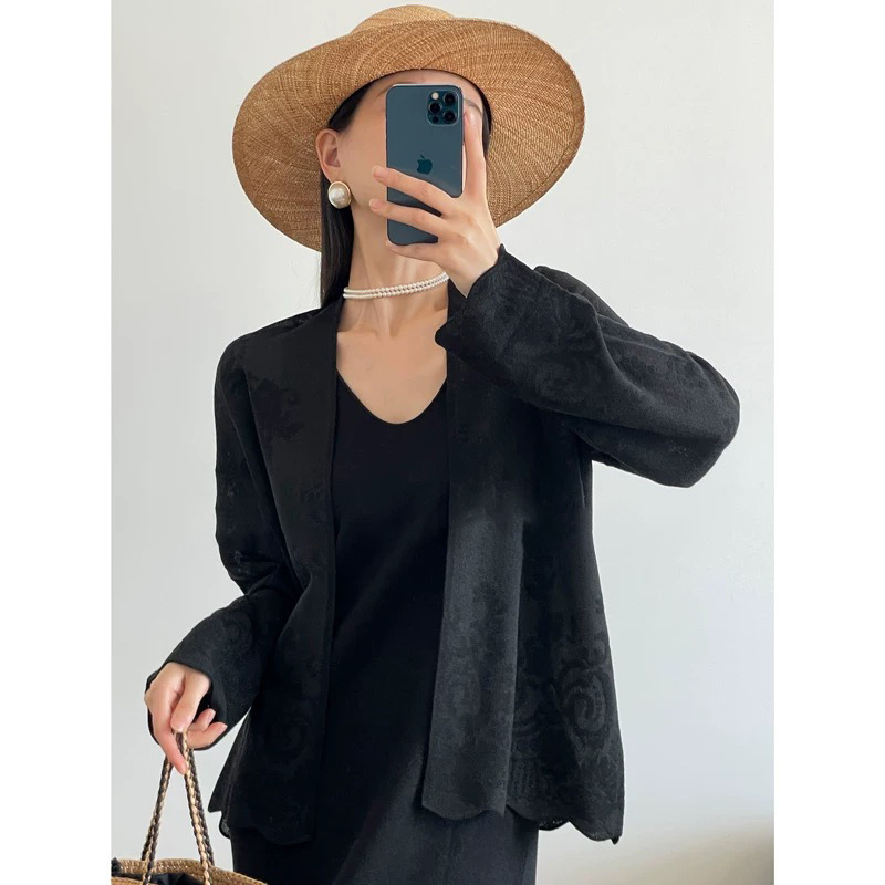 轻奢暗纹提花羊毛针织开衫2025秋季新款女装刺绣花边上衣早秋外套|undefined