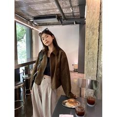 美拉德短款麂皮绒外套女春秋装美式复古慵懒chic又酷又飒皮衣夹克