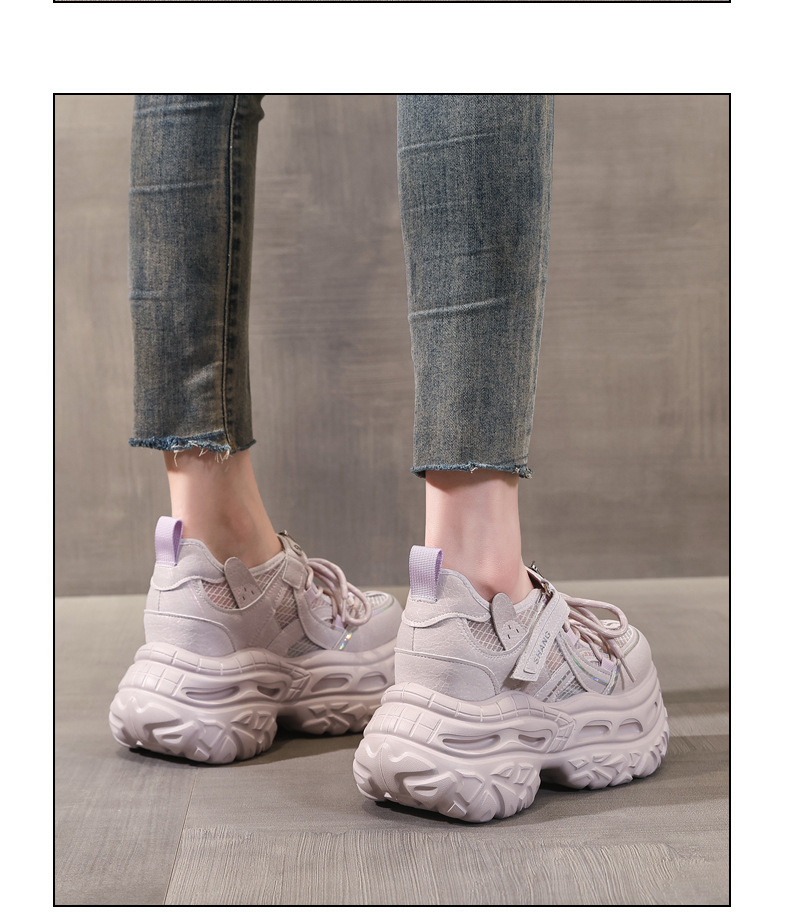Giày sneaker nữ chunky đế dày lưới thoáng khí tăng chiều cao — màu tím chi tiết 13