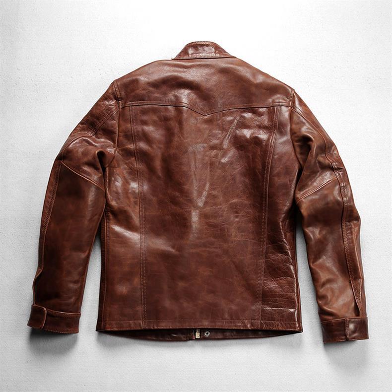 80s stand collar real leather blouson N|