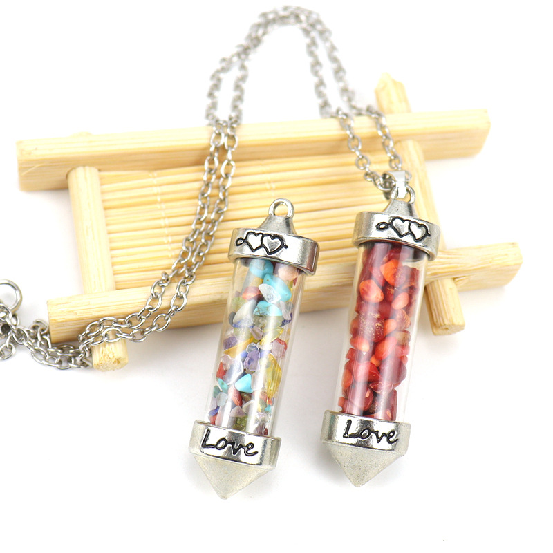 Retro Wishing bottle Crystal Plating Pendant Necklace 1 Piece