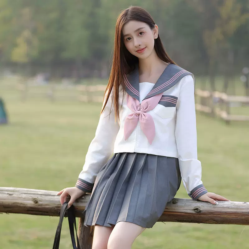 新灰三本基础款水手服女正统夏JK制服短袖套装日系海军风学生校服