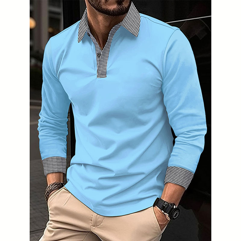 2023 nuevo AliExpress Amazon camisa de Polo de manga larga de los hombres europeos y americanos primavera y otoño contraste color impreso camisa de polo casual