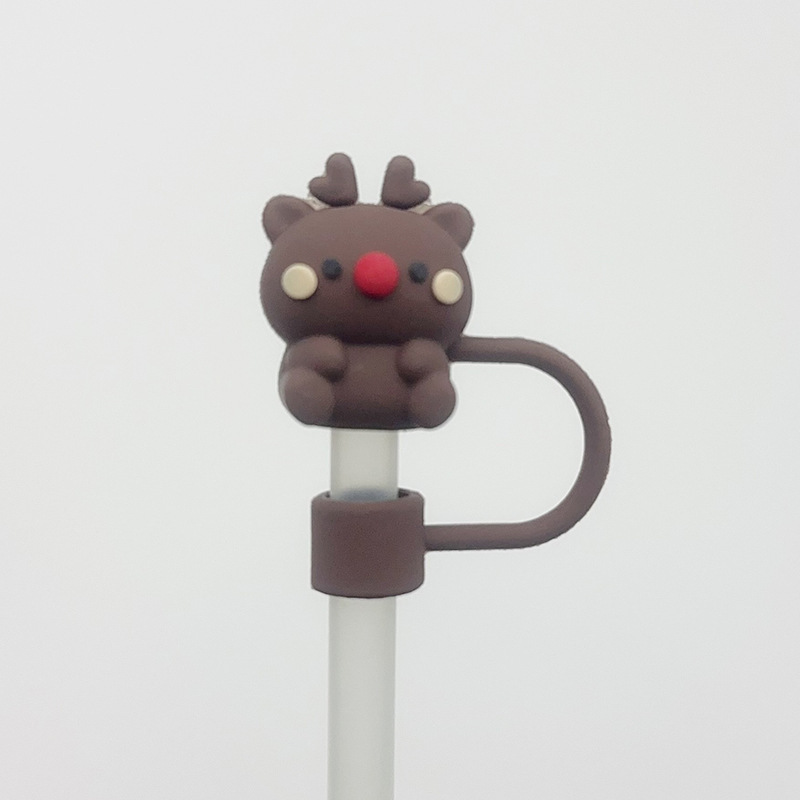 Nuevo transfronterizo de 10 mm tapa de paja de Navidad de alce goma blanda tapa de paja de dibujos animados de Navidad tapa de polvo tapa de paja