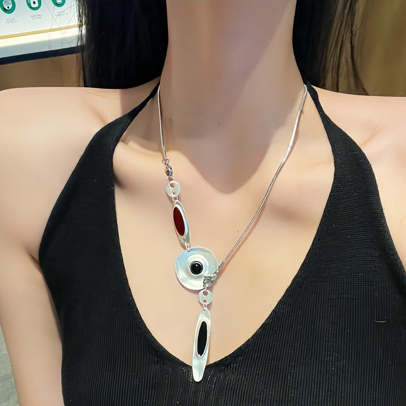 时尚百搭水滴圆盘锆石项链轻奢高级感几何吊坠颈链小众设计锁骨链|undefined