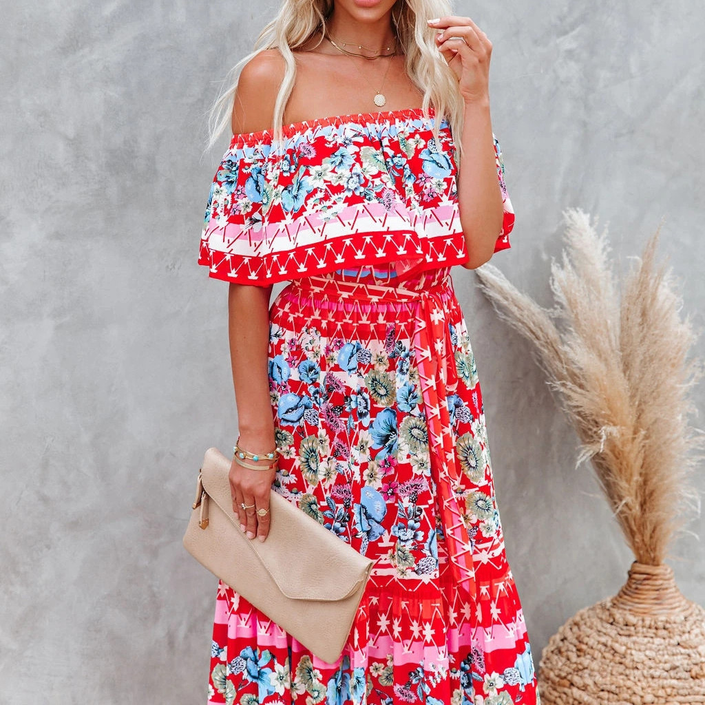 Women's Swing Dress Vacation Boat Neck Printing Sleeveless Flower Maxi Long Dress Daily display picture 1