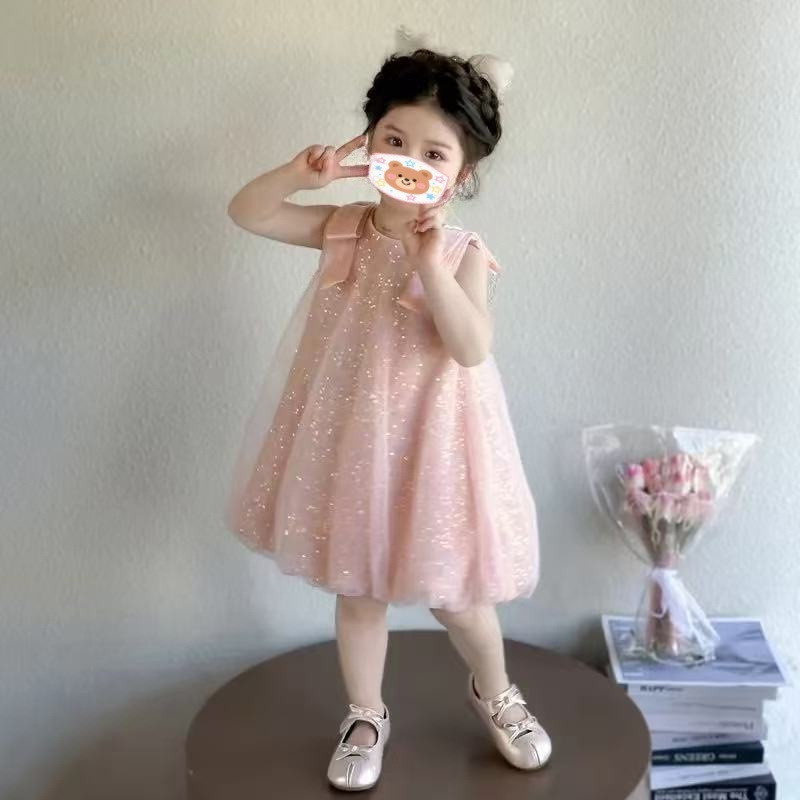 Girls Sequin Mesh Princess Dress 2025 Summer New Fashion Little Girl Fashionable Dress Small and Medium-Sized Children Summer Dress