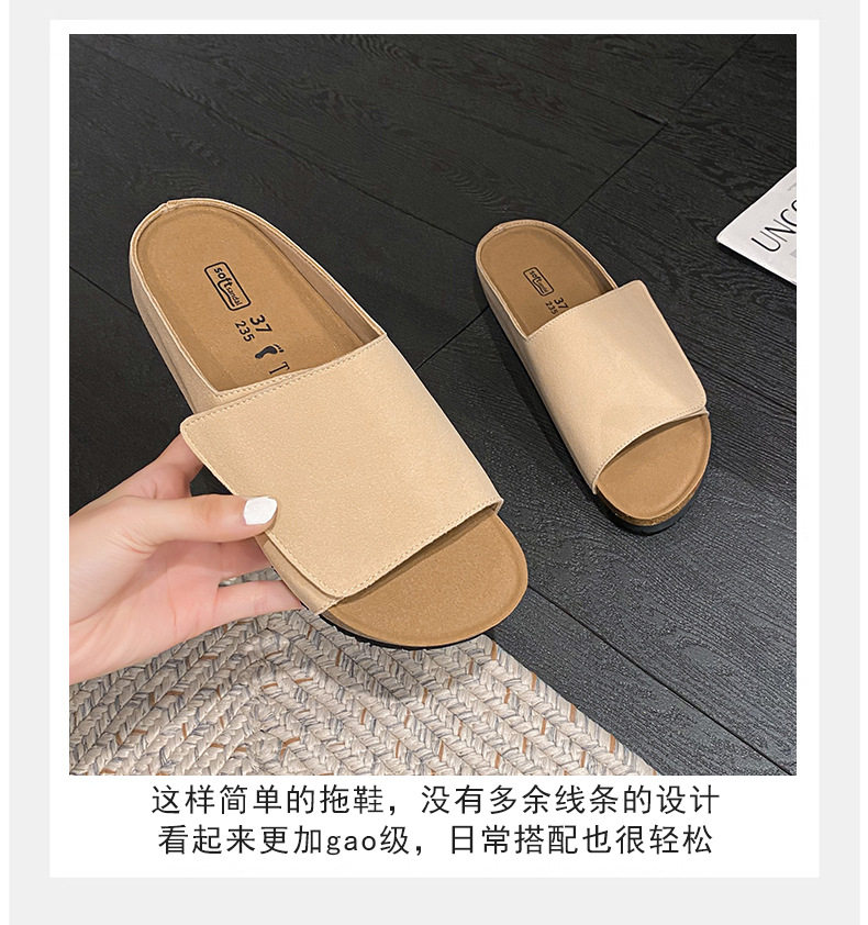 Dép sandal nữ quai ngang bản rộng mũi tròn đế bằng gấp gọn đi ngoài trời mùa hè — Màu Kaki, Màu mơ, Màu đen chi tiết 6