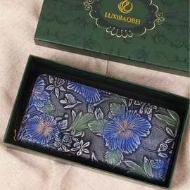 外贸跨境雕花女士钱包金树叶手拿包手机包多卡位卡包零钱包送礼盒