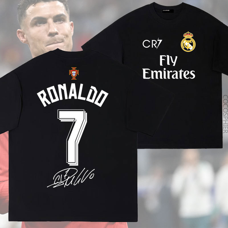 Cristiano Ronaldo Star Xinjiang Long-Staple Cotton Pure Cotton Ronaldo Short-Sleeved T-Shirt Loose Top Summer Men's and Women's Clothing Fans and Children's Clothing