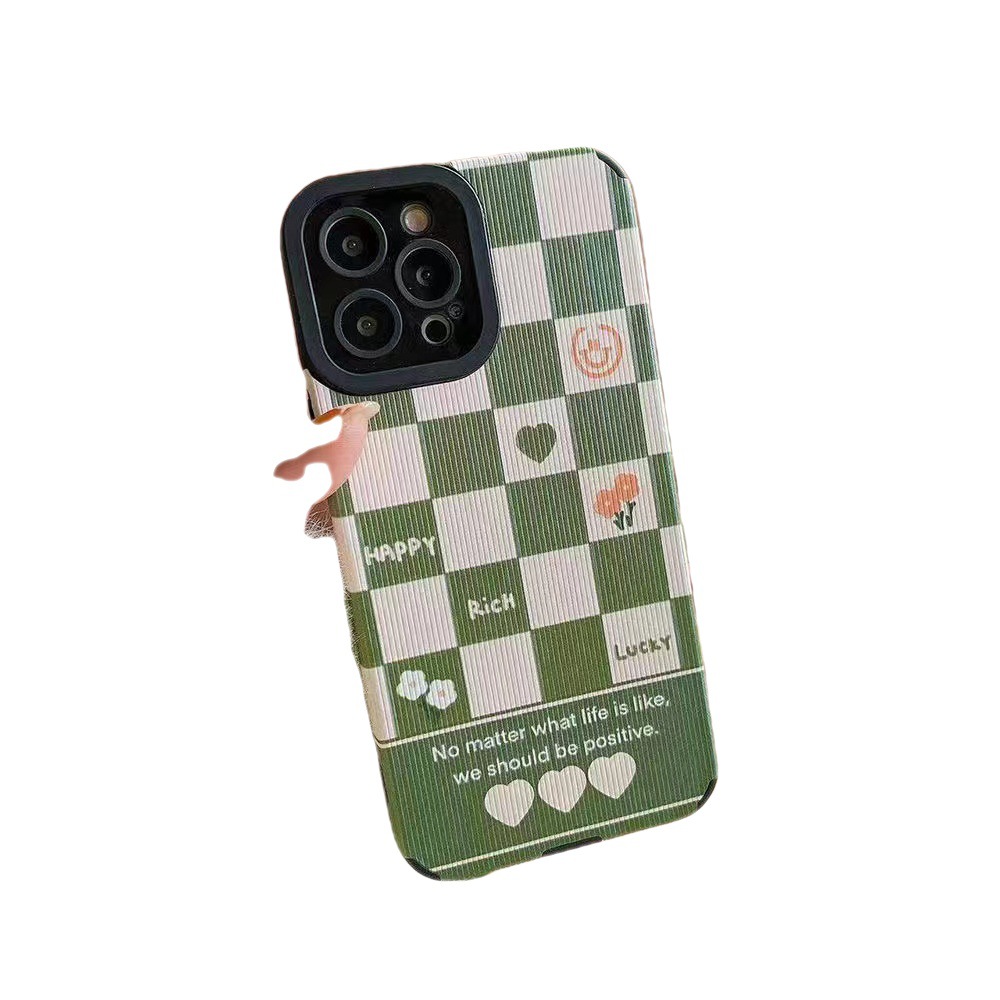 Phone Case For Iphone 13 Pro Max Apple 12 11 X Xr Green Grid Cover_voghion.com