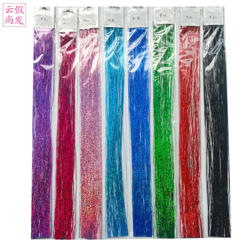 Cross-Border European and American Laser Silk Ear-Hanging Dyed Colorful Glitter Hair Extensions Sequin Colored Hair Extensions in Stock
