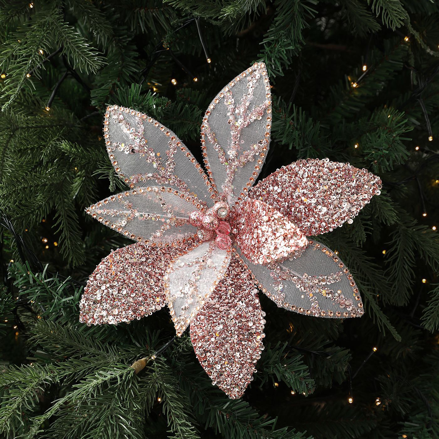 Flores de Navidad huecos decoraciones de Navidad árbol de Navidad de alta calidad polvo de oro polvo de tela flor de tela de tela