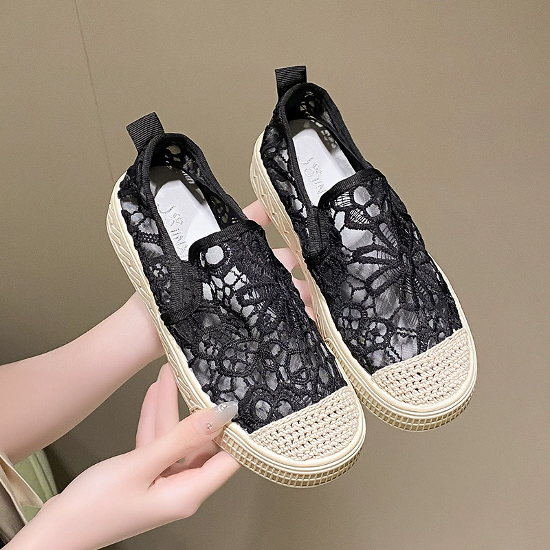 Обувь рыбака Женская на весну и лето 2023 новая плоская ленивая кружевная сетчатая маленькая обувь в стиле Шанель Женская в наличии волосы