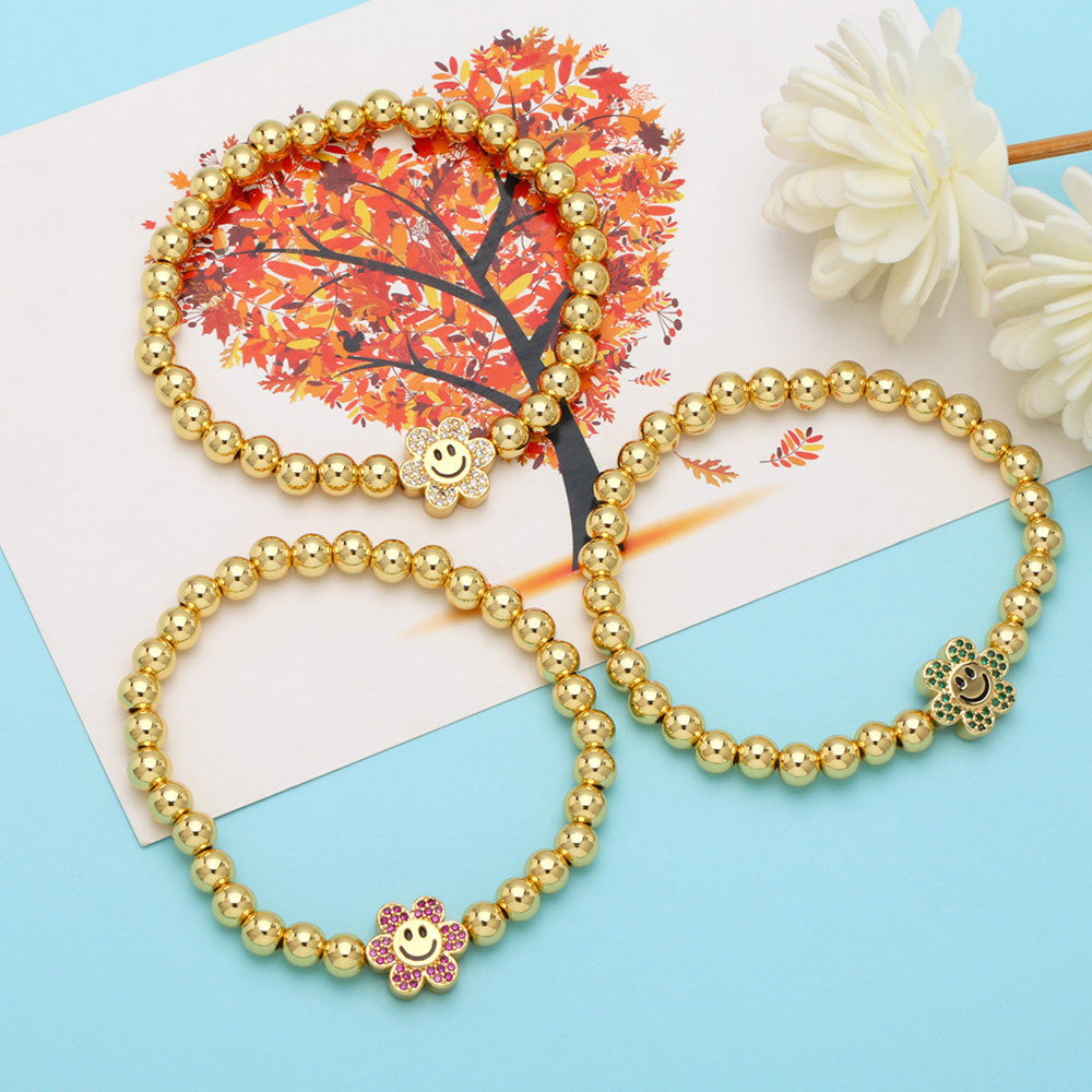 Fashion Copper Smiling Face Flowers Bracelet Daily Zircon Copper Bracelets