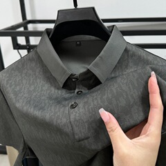 夏シームレスアイスシルクラペルポロシャツメンズビジネスカジュアル半袖Tシャツ通気性中年男性服潮