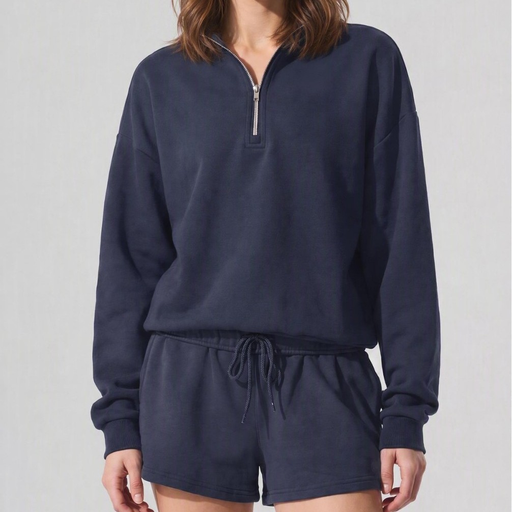 Cross-Border Autumn and Winter Zip-Up Lapel Sports Suit Long-Sleeve Sweatshirt Shorts Women's Loose Trendy Brand Two-Piece Sports Sweatshirt Set