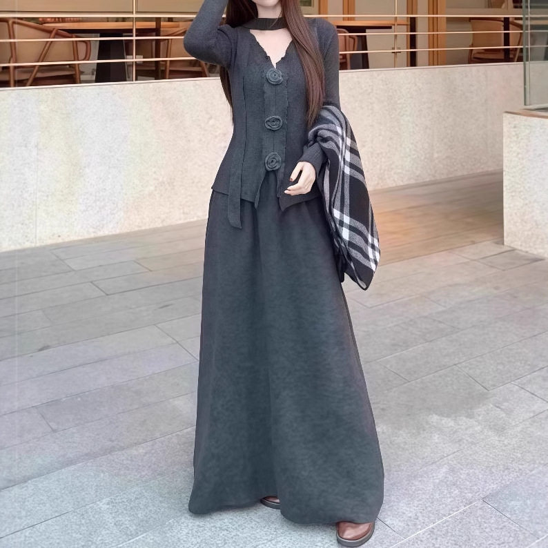复古高级感针织连衣裙子套装2025秋冬新款女气质韩版毛衣一整套潮|undefined