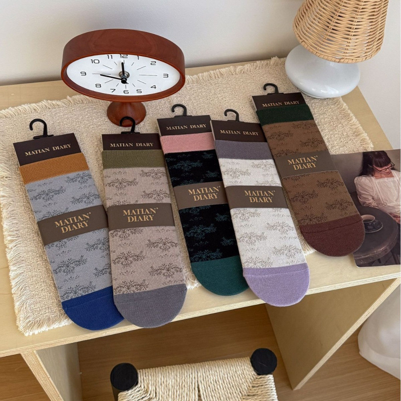 Matai Diary 2026 Autumn/Winter New Vintage Palace Style Classical Dark Pattern Long Cotton Women's Mid-Calf Socks French Style Matai Diary 2026 Autumn/Winter New Vintage Palace Style Classical Dark Pattern Long Cotton Women's Mid-Calf Socks French Style