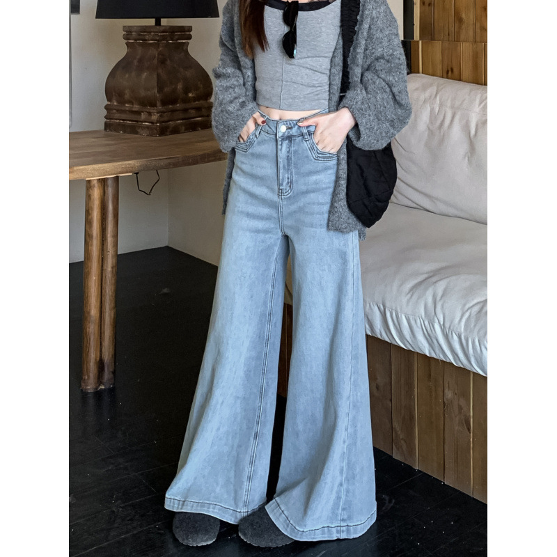 2025新品 宽松直筒牛仔长裤女大裤脚阔腿拖地喇叭裤子|undefined