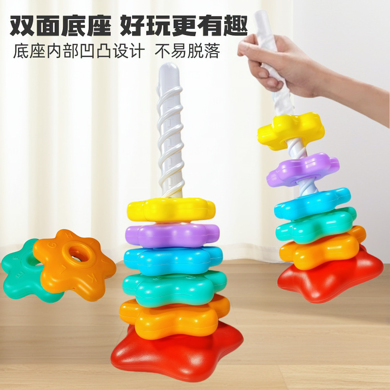 跨境婴儿消耗宝宝手指动作训练转转乐益智叠叠乐彩虹塔套圈益智|undefined