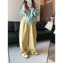 黄色灯芯绒运动裤女秋冬加绒加厚保暖棉裤卫裤睡裤阔腿裤休闲裤子