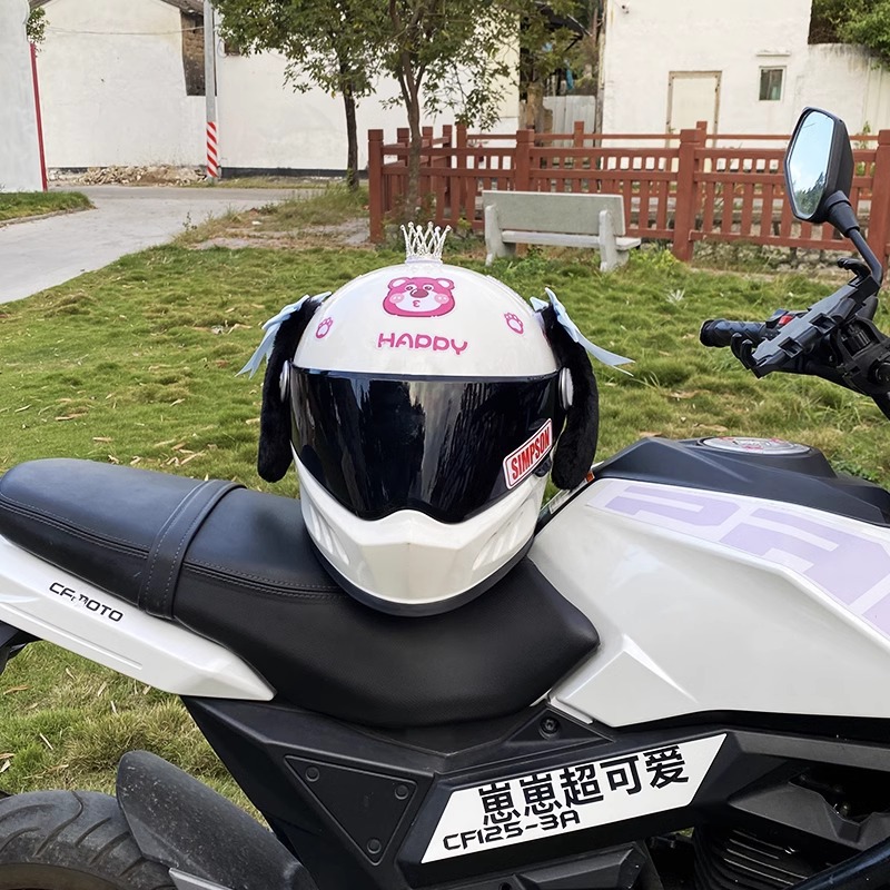 Cute Helmet Decoration Pink Bow Black Big Ear Dog Motorcycle Universal