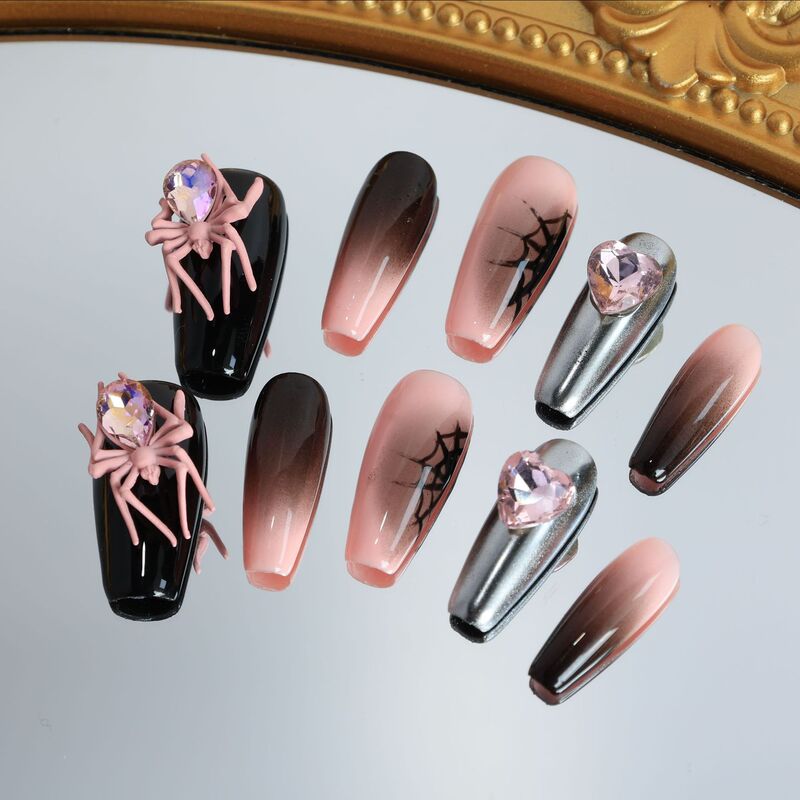 Baigang punk style black pink cool niche design sense manicure handmade wear nail detachable nail stickers wholesale
