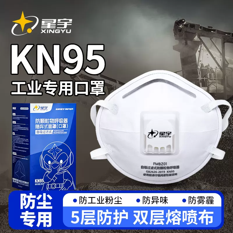 星宇口罩白色杯型KN95口罩带呼吸阀15只装双层熔喷布工业呼吸防护