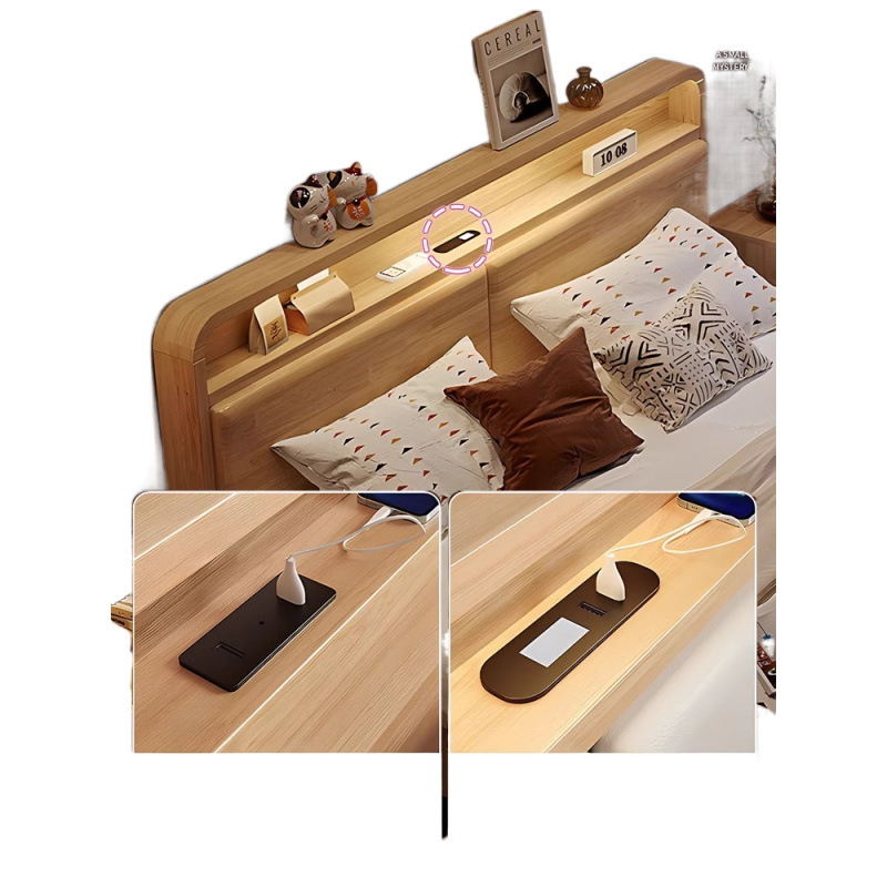 Cama de madera sólida nórdica moderna simple cama doble cama queen 1.8m tronco cama de aire caja de almacenamiento económico
