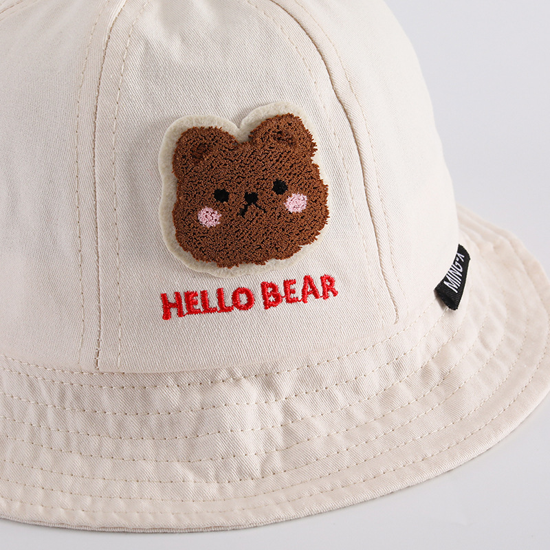 Sombrero de bebé primavera y otoño delgado lindo oso de dibujos animados sombrero pescador para niños y niñas sombrero de verano de protección solar marea