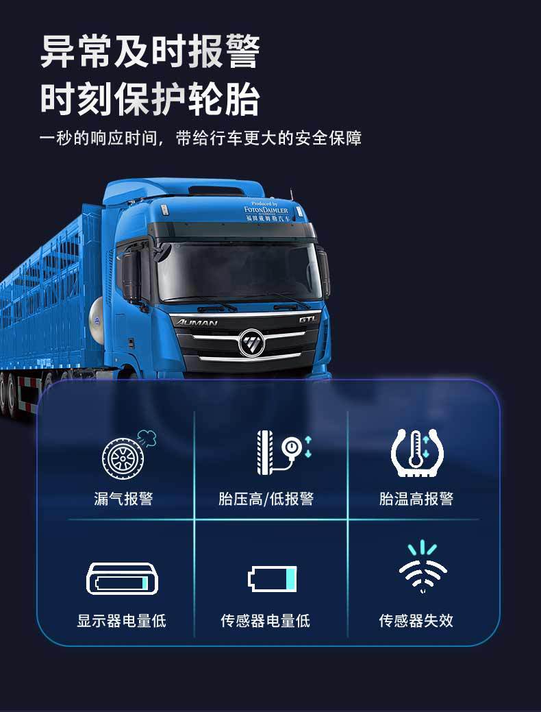 Truck tire pressure monitor with built-in and external options for large trucks, engineering vehicles, fire trucks, 8-wheel, 10-wheel, 12-wheel, 14-wheel vehicles