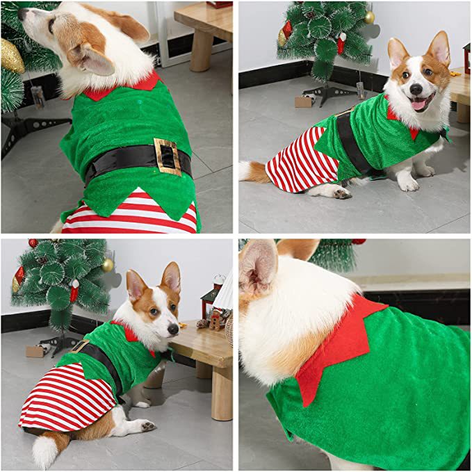 Amazon ropa de perro de Navidad verde elfo ropa para mascotas cómodo perro caliente chaleco a rayas al por mayor