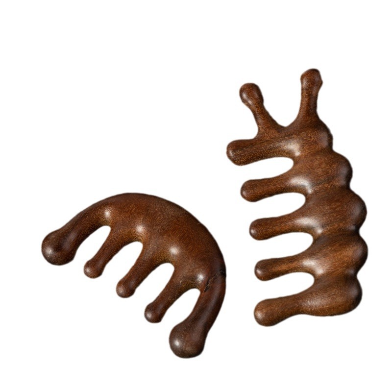 Peine de masaje de sándalo de seda dorada Peine de meridiano de cabeza redonda de cinco dientes para todo el cuerpo Peine de masaje de sándalo de acupuntura universal al por mayor