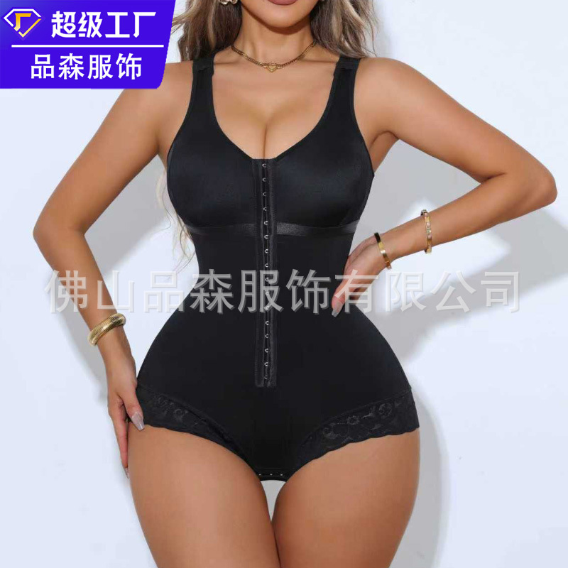New Cross-Border Style One-Piece Shapewear with Front Snap Buttons, Chest Cups, and Crotch Snap Design for Waist and Tummy Control