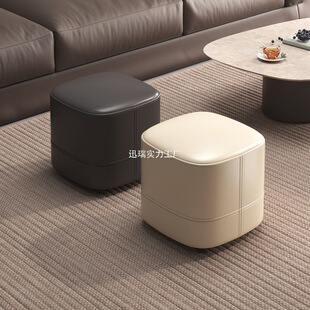 Trendy Luxury Leather Low Stool, Simple Home Sofa Stool, Bedroom Living Room Square Stool, Soft Cushion Footrest Small Bench