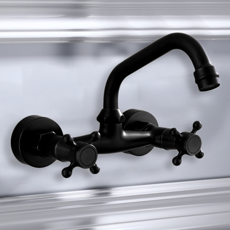 All copper black European style bathtub hot and cold faucet bathroom hardware wall balcony 360 swivel faucet All copper black European style bathtub hot and cold faucet bathroom hardware wall balcony 360 swivel faucet
