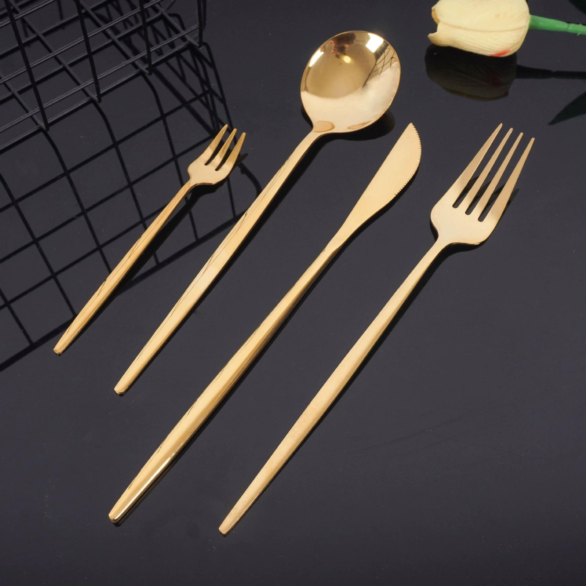 Scandinavian set stainless steel, marble tableware, gift box, 24 pieces