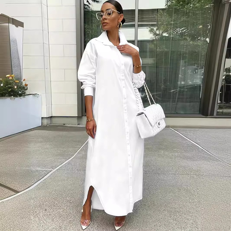 2024 European and American Cross-Border Autumn and Winter New Fashion Casual Solid Color Gown Jacket Is Elegant and Slimming