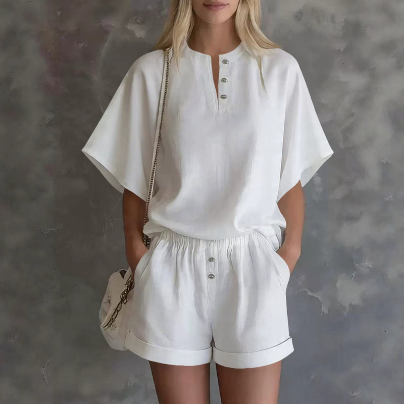 2026 Aliexpress Shein European and American Cross-Border Casual Stand-Up Collar Half-Zip Top and Elastic Waist Shorts Two-Piece Set 2026 Aliexpress Shein European and American Cross-Border Casual Stand-Up Collar Half-Zip Top and Elastic Waist Shorts Two-Piece Set