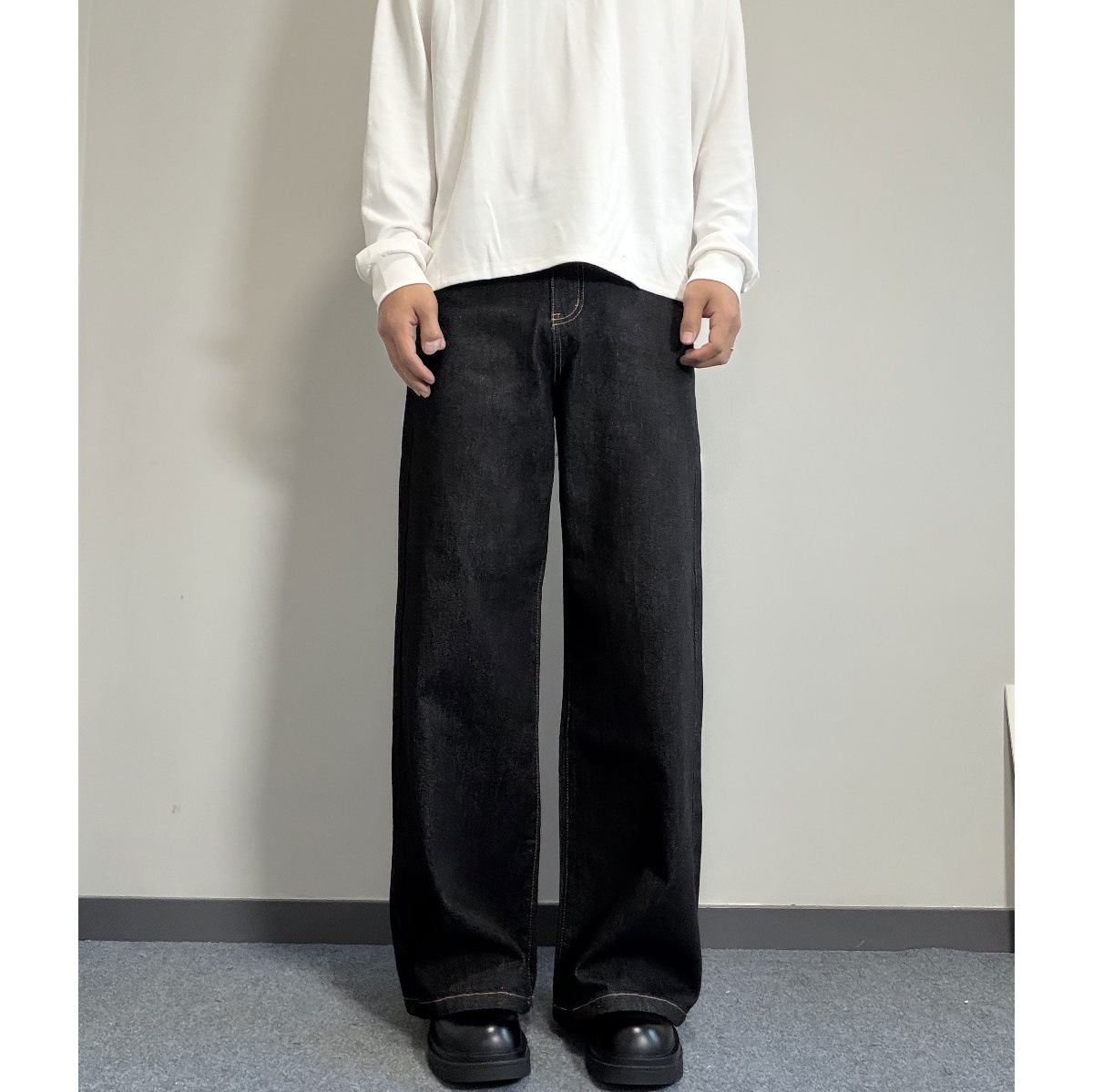 Men's Raw Color Denim Jeans 2026 Spring/Autumn American Style Loose Straight Leg A-Line Wide Leg Pants Trendy mid Waist Long Non-Stretch_mkmklike.com