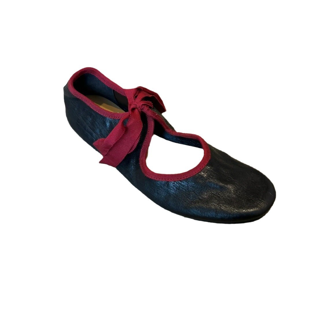 Sheepskin Retro Lace-Up Flat French Ballet Leather Soft Sole Bowknot Mary Jane Shoes For Dresses_vogvips.com