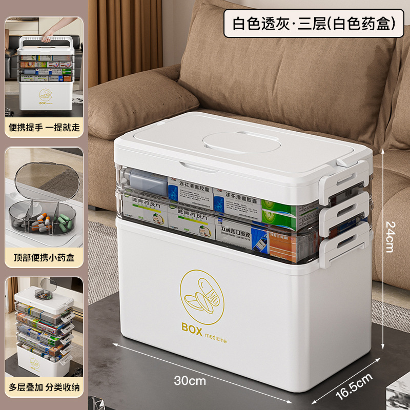 Caja Organizadora de Medicamentos de PET Multicapa Portátil para Hogar