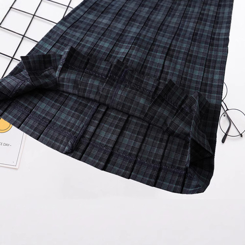 Japanese-style school uniform pleated skirt with high waist grid and kelp pattern JK dress half skirt