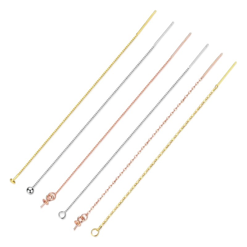 S925 sterling silver ear line accessories pushpin box chain gold-plated long handmade diy earrings semi-finished products factory wholesale