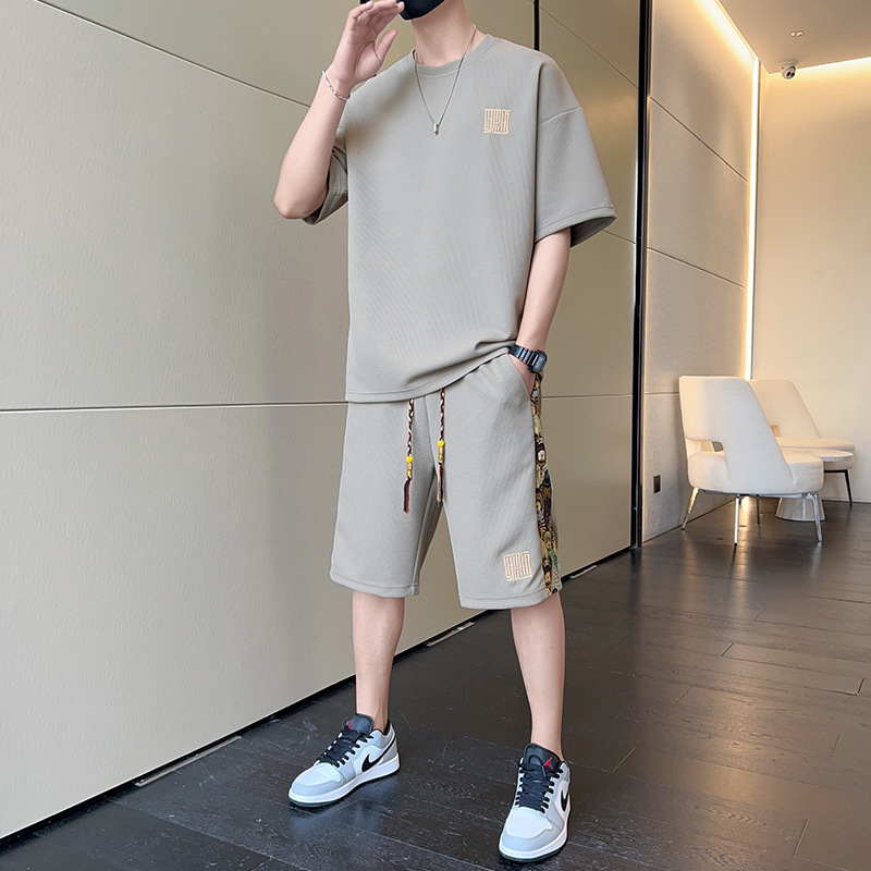 加肥加大码300斤男士搭配帅气短袖休闲套装夏季潮胖子冰丝宽松t恤|undefined