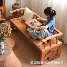 新中式实木老榆木罗汉床推拉伸缩床沙发床复古小户型客厅北方民宿