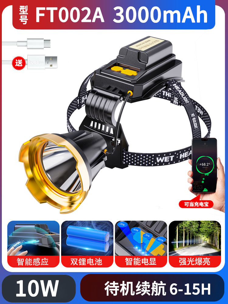Faros de luz fuerte transfronterizos, luces de cabeza de largo alcance multifuncionales para exteriores, luces de emergencia de alto brillo, impermeables de larga duración